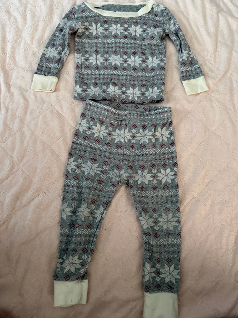 Burt bees  Gray Snowflake Thermal Pajama Set - Gray